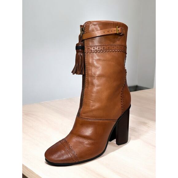 Tory Burch Huxley Tassel Burnished Leather Ankle Boot Size 9.5M - Picture 1 of 11